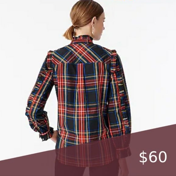 Button Plaid Ruffle long sleeve blouse - Picture 4 of 4